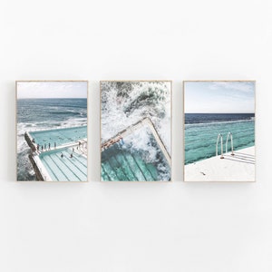 Bondi Beach Prints, Australia Beach Set, Set of 3 Prints, Bondi Poster Swimming Pool, Australia Ocean Art, Sydney Print, Australia Art Print