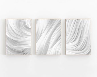 Gray and White Abstract Painting Set of 3, White Textured Wall Art, Abstract Print, White Abstract Art Set of 3, Grey and White Wall Art