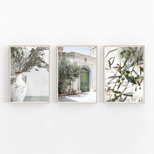 Santorini Print Set of 3, Greece City Print, Oia Santorini Print Set, Mykonos Pastel Printable Art, Mediterranean Wall Art, Greece Set of 3