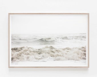 Coastal Beach Print, Muted Pastel Ocean Landscape (Digital Download)