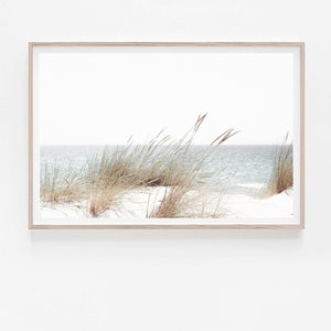 Impressão de praia, arte costeira para impressão, impressão de grama seca, pôster minimalista moderno, decoração de parede boho para impressão, impressão neutra, impressão de grama dos pampas