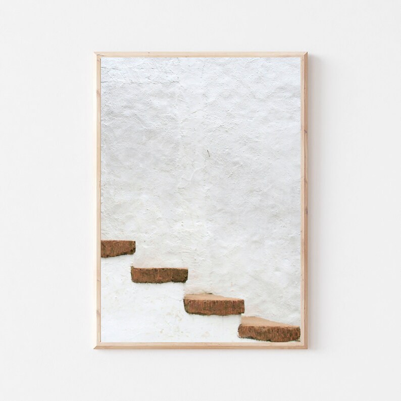 Impresión de escaleras, arte de pared minimalista neutro, arte en blanco y negro, arte de pared imprimible, impresión de arte moderno, arquitectura griega, arte de entrada imagen 1