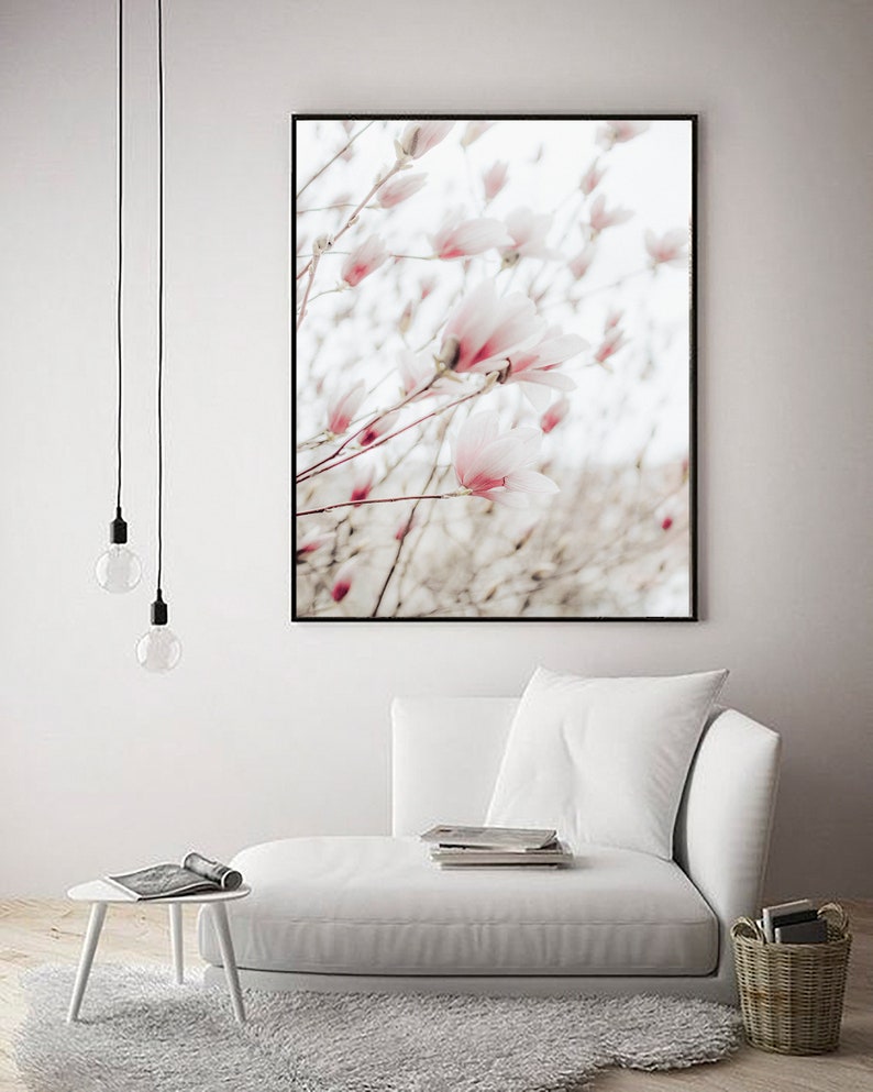 Pink Magnolia Print, Magnolia Wall Art, Printable Wall Decor, Magnolia Flower, Modern Minimalist Poster,Magnolia Art Print, Botanical Prints image 2
