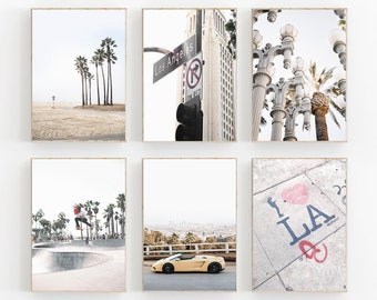 Los Angeles Print, California Print, Zestaw 6 Printów, Los Angeles City California, Los Angeles Wall Art, California Poster, LA Photo Print