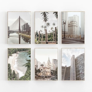 Brasilien Poster 6er Set, Sao Paulo Stadt Druck, Sao Paulo Brasilien Reise Poster, Südamerika Reise Poster, Brasilien Wandkunst, Strand Kunstdruck