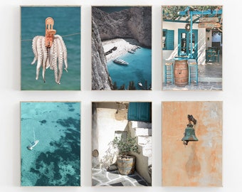 Greece Prints Set of 6, Mykonos Pastel Printable Art, Santorini Print Set of 6, Mediterranean Wall Art, Greece Pastel Set, Greece Set of 6