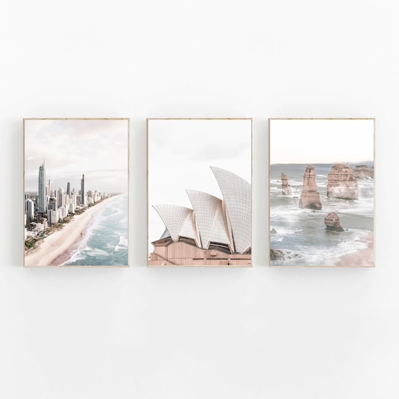 Australia Print Set of 3, Sydney Print, Australia Wall Art, Sydney Opera House Print, Australia Beach Print, Sydney, Melbourne, Beach Print