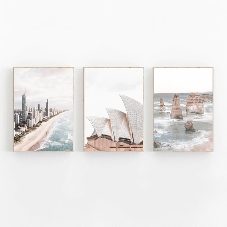 Australia Print Set of 3, Sydney Print, Australia Wall Art, Sydney Opera House Print, Australia Beach Print, Sydney, Melbourne, Beach Print image 1