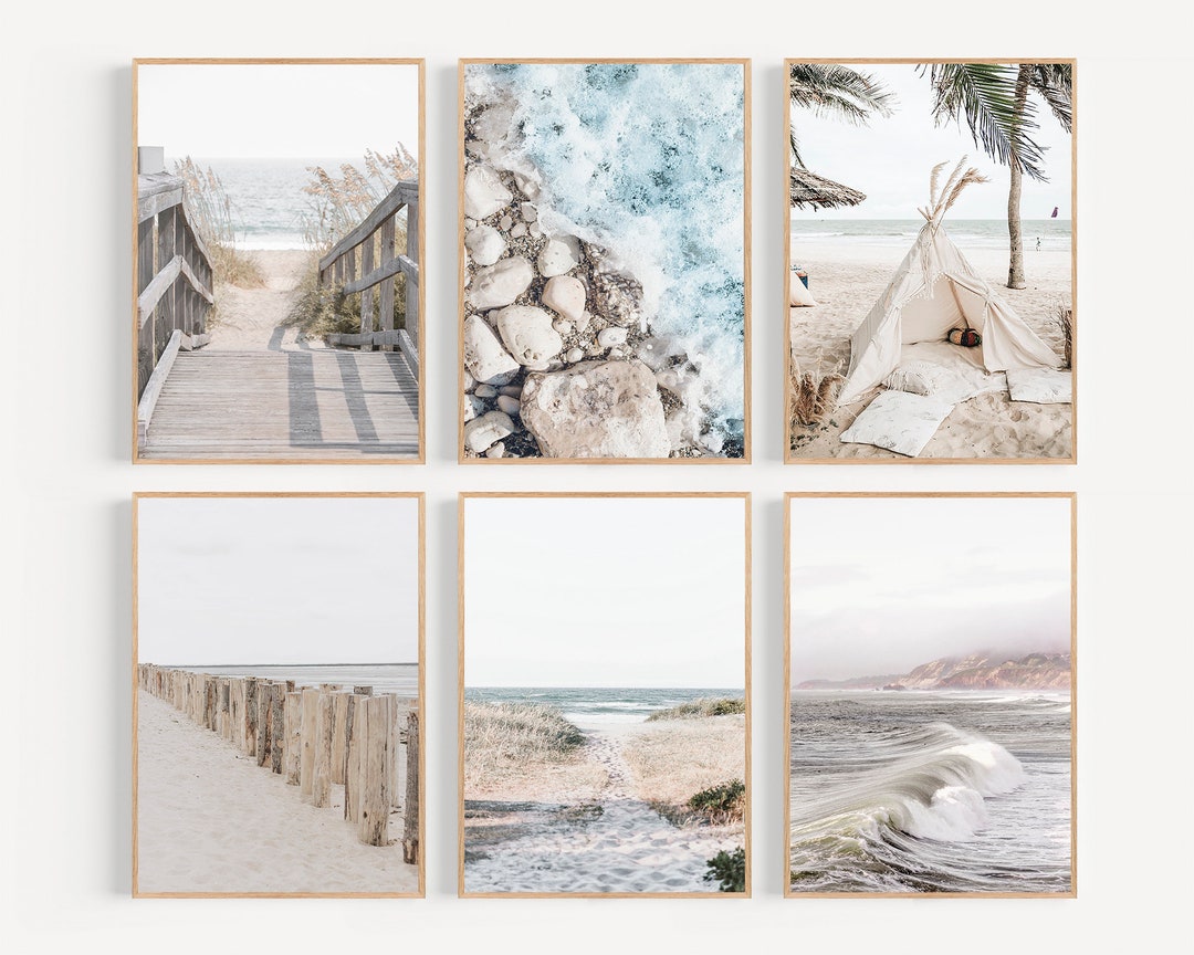 Neutral Beach Print Set of 6 Coastal Wall Art Pampas Print - Etsy