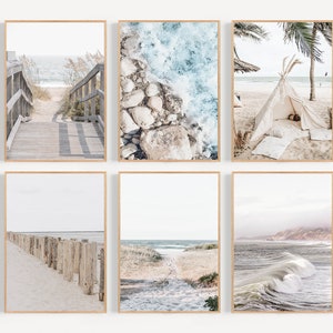 Neutral Beach Print Set of 6, Coastal Wall Art, Pampas Print, Printable Wall Art, Ocean Poster, Pastel Beach Prints, Beach Wall Art,Wall Art