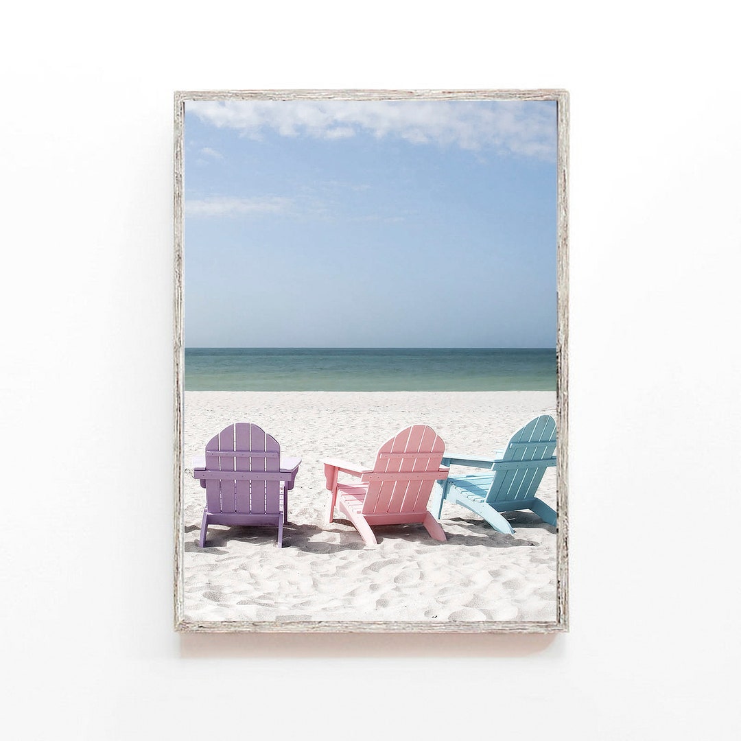 Beach Chairs Print, Beach Wall Art, Cottage Decor, Ocean Wall Art
