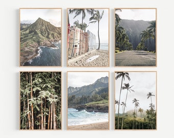 Lot de 6 impressions Hawaï, impression plage, palmier, art mural Hawaï, affiche Hawaï, impression des îles Hawaï, lot de 6 impressions, art mural côtier