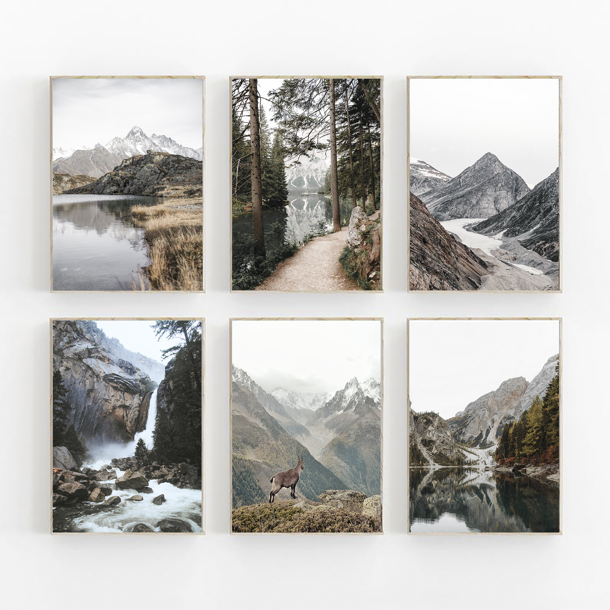 Naturdruck 6er Set, Wald Wand Kunst Druck 6er Set, modernes minimalistisches Poster, Berg Wandkunst, skandinavischer Naturdruck, Bergnebel