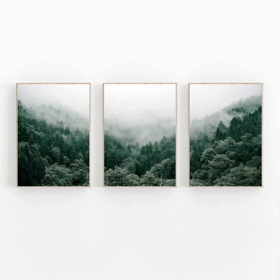 Nature Print Set of 3, Pine Trees Print, Forest Print Set of 3 ...