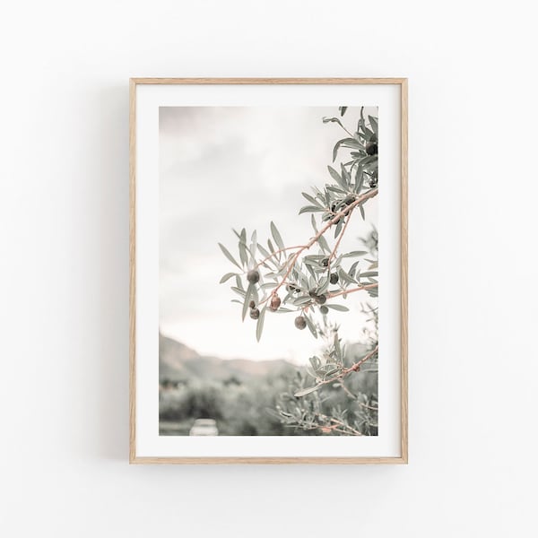 Olive Branch Print, Botanical Print, Santorini Print, Modern Minimalist Poster, Pastel Printable Art, Mediterranean Wall Art,Greece Wall Art