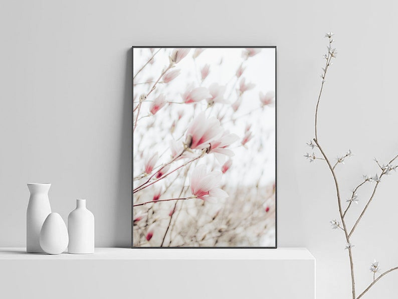 Pink Magnolia Print, Magnolia Wall Art, Printable Wall Decor, Magnolia Flower, Modern Minimalist Poster,Magnolia Art Print, Botanical Prints image 4