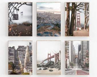 San Francisco Prints, Set of 6 Prints, Golden Gate Bridge Print, San Francisco California Print, Travel Art Print, Coit Tower, California