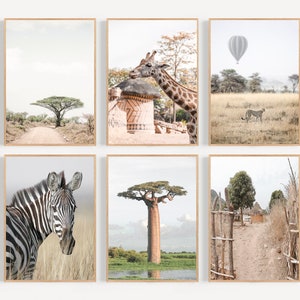 Africa Print Set of 6, Kenya Print, Kenya Wall Art, African Safari Decor, Zebra Print, Africa Wall Decor, Nairobi, Mombasa, Giraffe Print