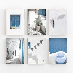 Greece Print Set of 6, Santorini Print Set of 6, Mykonos Pastel Printable Art, Mediterranean Wall Art, Greece Pastel Set, Travel Art Prints
