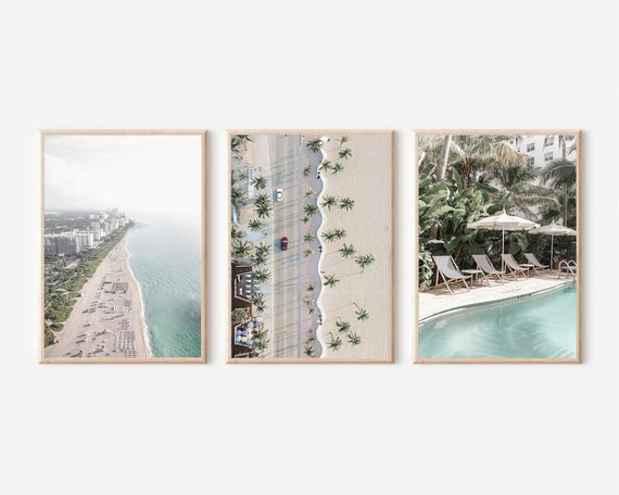 Miami Beach Print Set of 3, Miami Beach Wall Art, Florida Art Print, Florida Wall Decor, Miami Poster, Miami Beach Wall Decor,Florida Poster