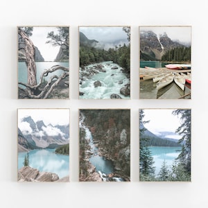 Mountain Lake Set of 6, Nature Print Set of 6, Forest Wall Art, Mountain Lake Print, Scandinavian Nature Print, Mountain Fog, Canada Nature
