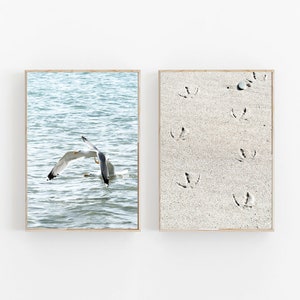 Neutral Beach Print Set of 2, Modern Minimalist Poster,Coastal Prints, Ocean Print, Pastel Ocean Wall Art, Boho Bedroom Art,Beach Lover Gift