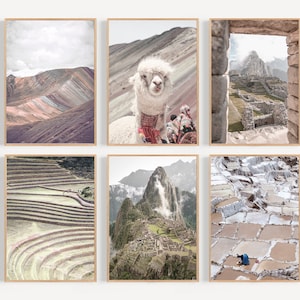 Peru Prints Set von 6, Peru Wandkunst, Machu Picchu Peru Druck, Peru Reisekunst, Machu Picchu Reiseplakat, Alpaka Wandkunst, Südamerika-Druck