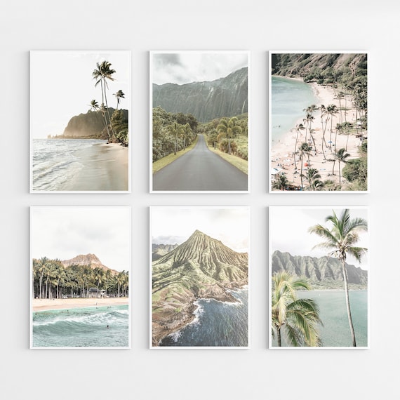 Hawaii Art Print Set of 6, Beach Print, Palm Tree Wall Decor
