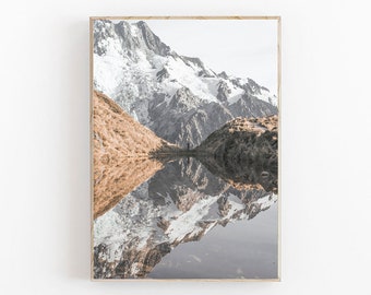 Mountain Lake Reflection Print, Scandinavian Minimalist Nature Art (Digital Download)