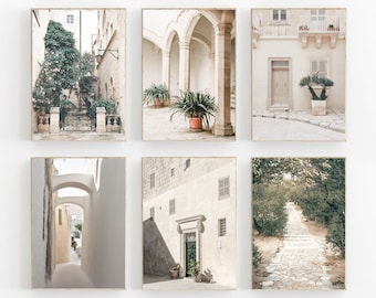 Conjunto de 6 galerias de impressão da Itália, impressão da cidade da Itália, arte de parede mediterrânea, parede de galeria da Itália, colagem estética bege, decoração de arte de parede de viagem