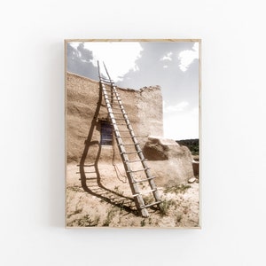 Santa Fe Print, Santa Fe Travel Poster, Modern Neutral Art Print, Santa Fe New Mexico, Southwestern Print, New Mexico Wall Art, Adobe House