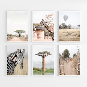 Africa Print Set of 6 Kenya Print Kenya Wall Art African Safari Decor Zebra Print Africa Wall Decor Nairobi Mombasa Giraffe Print Africa Art
