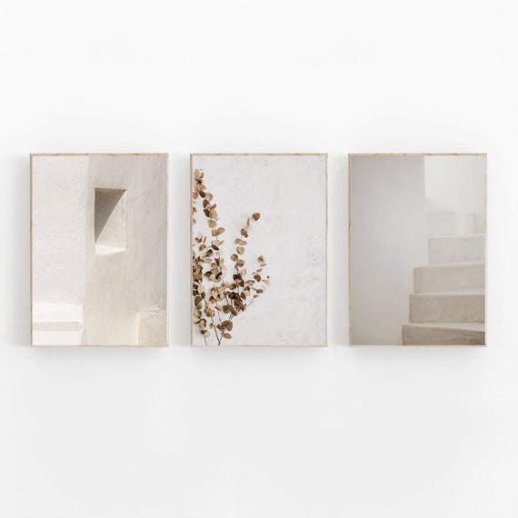 Beige Wall Art Set, Neutral Wall Art Set of 3 Prints,Beige Wall Decor, Modern Poster,Neutral Decor, Eucalyptus Print,Beige Aesthetic Collage