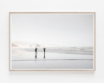 Impresión del océano, impresión de surf, impresión costera, arte de pared horizontal, póster de surfista, arte de pared con tabla de surf, impresión de playa neutra, decoración de póster marino