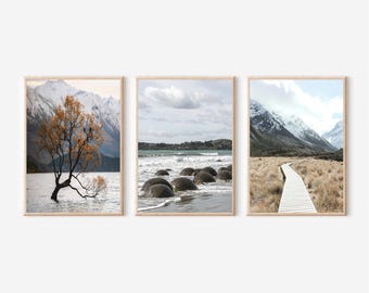 Impresión artística de paisajes de Nueva Zelanda: Wanaka, Moeraki Boulders (archivos PDF)