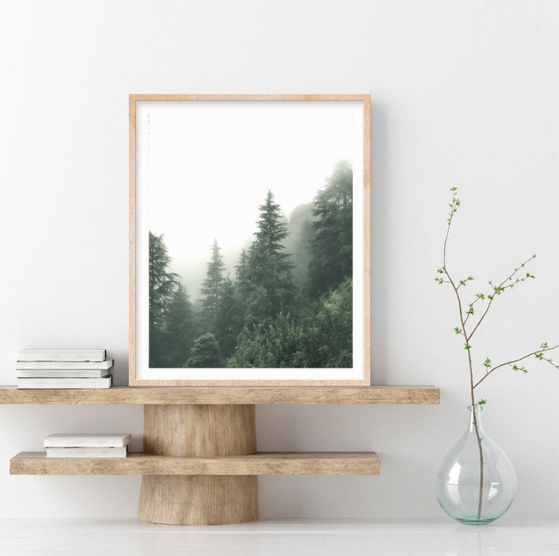 Forest Print, Forest Wall Art, Nature Wall Art, Nordic Print, Foggy Forest Printable, Décor mural scandinave, Affiche minimaliste moderne image 3