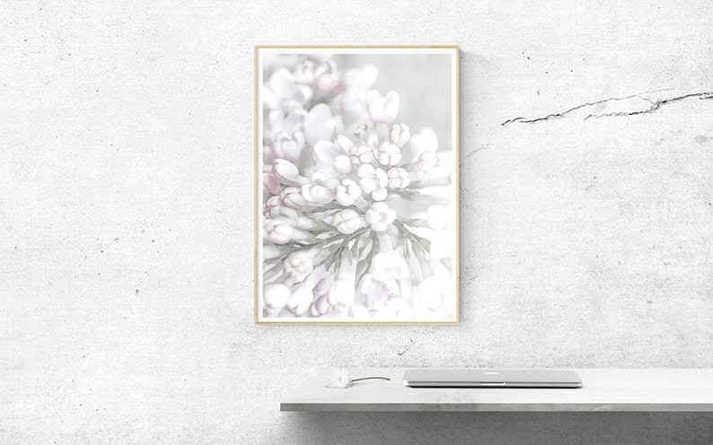 Lilac Wall Decor Print, Botanical Print, Shabby Chic Decor, Pink Floral Wall Print, Blush Pink Wall Art Decor, Bedroom Lilac Blossom Poster image 2