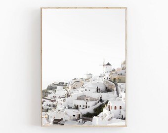 Greece Print, Mykonos Windmills, Santorini Print, Modern Minimalist Poster, Neutral Wall Art, Printable Wall Decor, Greece Wall Art Decor