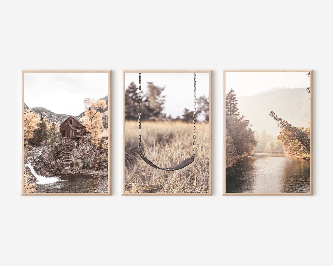 Nature Print Set of 3 Mountain Wall Art Forest Print Set Etsy