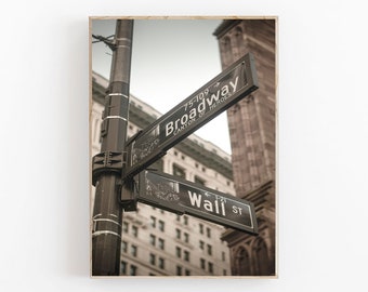 New York City Print, Manhattan Wall Art, NYC Brooklyn Poster, NYC Wall Art, Broadway Print, Street Sign Print, Wall Street Sign Print