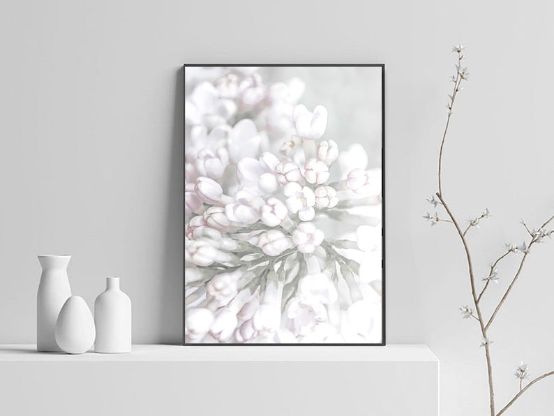 Lilac Wall Decor Print, Botanical Print, Shabby Chic Decor, Pink Floral Wall Print, Blush Pink Wall Art Decor, Bedroom Lilac Blossom Poster image 3