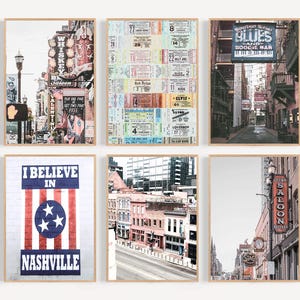 Nashville Print Nashville Wall Art Nashville Poster Nashville Tennessee Set of 6 City Prints Downtown Nashville Nashville Signs Wall Decor