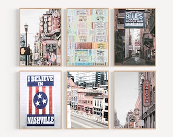 Nashville Print Nashville Wall Art Nashville Poster Nashville Tennessee Set of 6 City Prints Downtown Nashville Nashville Signs Wall Decor
