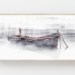 Samsung Frame TV Art, Sailing Boats, Coastal Fog, Samsung Art TV, Neutral Art, Coastal Art Print for The Frame TV, Boat Art Print for Tv