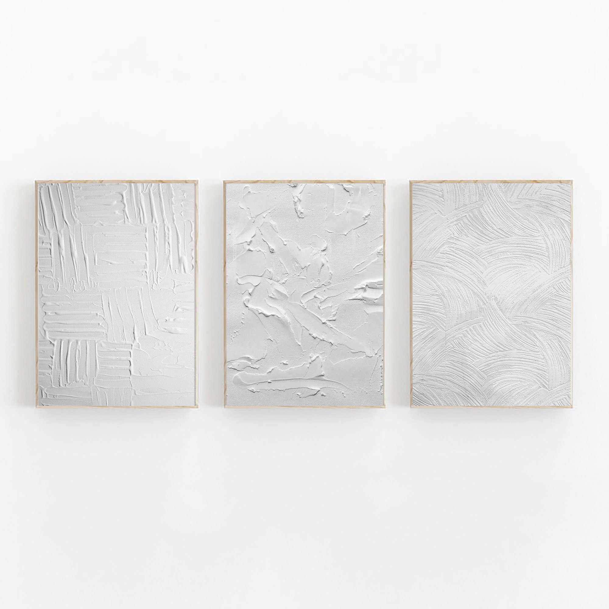 Abstract Painting Set of 3, White Textured Wall Art, Textured Art