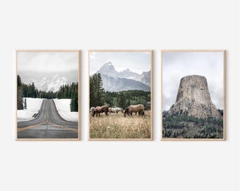 Wyoming Landscape Art Print Set, Teton Mountain Range (Digital Download)