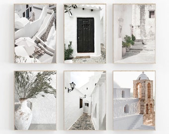 Santorini Print Set of 6, Greece City Print, Oia Santorini Print Set, Mykonos Pastel Printable Art, Mediterranean Wall Art, Greece Set of 6
