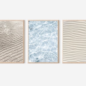 Juego de 3 impresiones de playa neutras, impresiones de arte costero, arte de pared de playa, arte de pared imprimible, póster de océano, impresiones de playa en tonos pastel, decoración de playa para el hogar