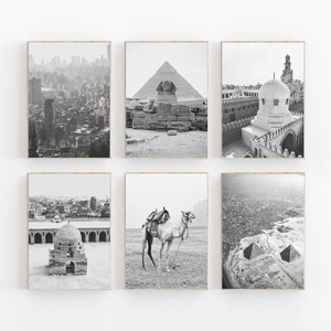 Ägypten Print 6er Set, Ägypten Poster, Pyramiden Druck, Reise Kunstdruck 6er Set, Stadt Print, Ägypten Wandkunst, modern minimalistisch, Sphinx, Kairo