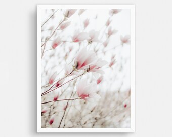 Impresión de magnolia rosa, arte mural de magnolia, decoración de pared imprimible, flor de magnolia, póster minimalista moderno, impresión artística de magnolia, impresiones botánicas